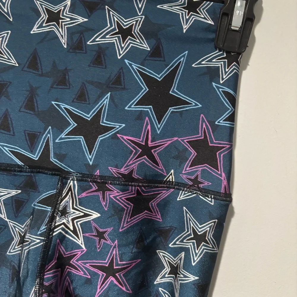 Emily Hsu Blue Star Print Yoga Workout Leggings Small - Picture 4 of 5